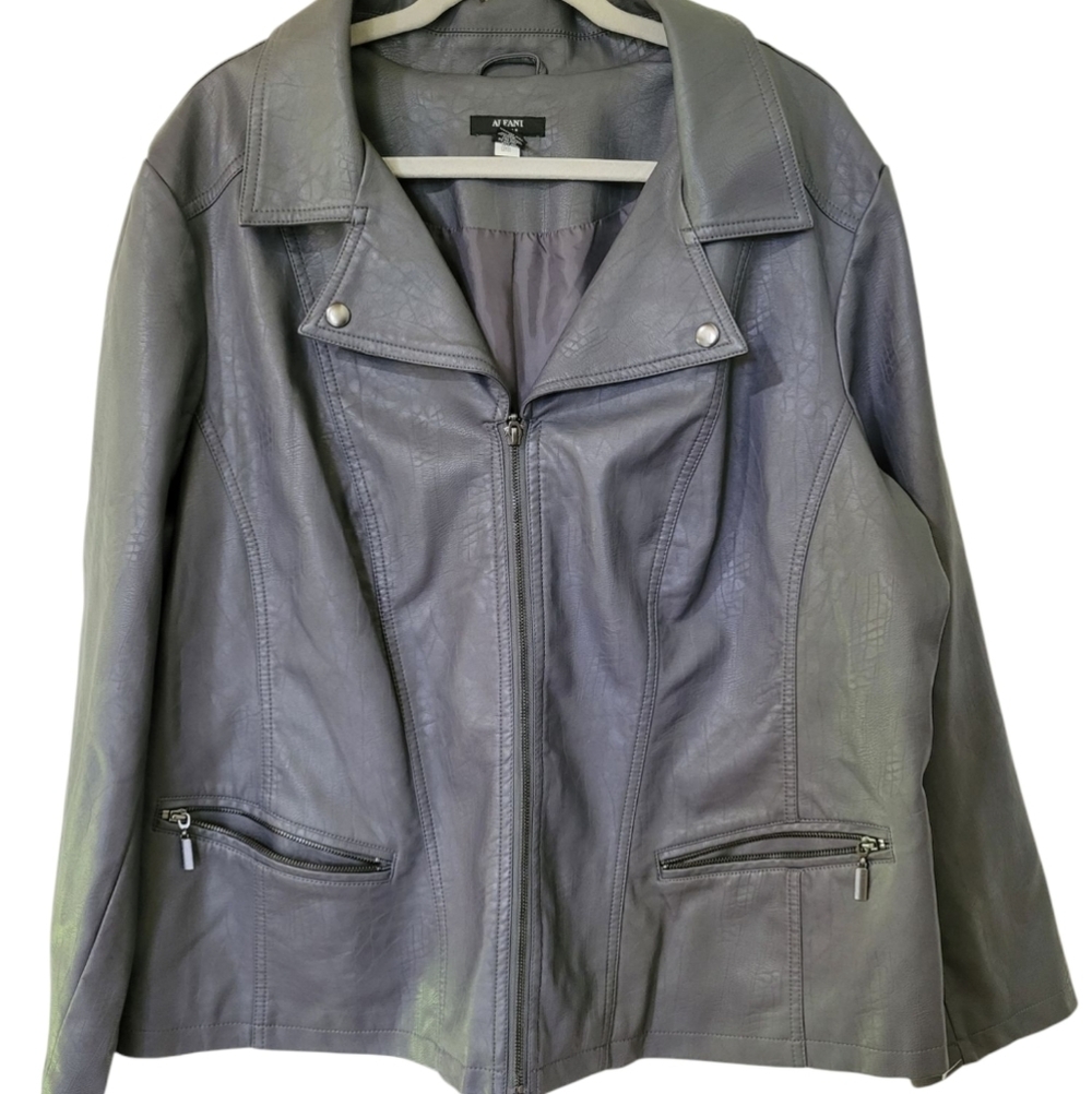 Alfani Gray Leather Jacket with Collared Neckline and Relaxed Fit